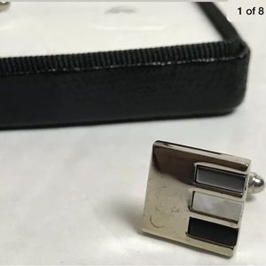 MEN SILVER SQUARE CUFFS CUFFLINKS 3 COLORED STONES